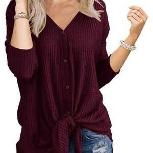 Waffle knit tie knot tunic
